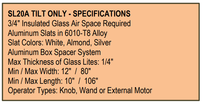Tilt Only Specifications